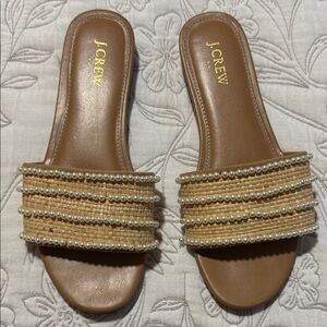 J. Crew Brown Sandals with Pearl Detailing used like new